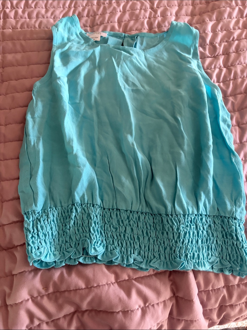 Light Aqua Sleeveless Tank with Smocked Waist